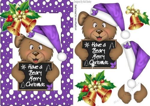 Have a Beary Merry Christmas! teddy with bell in purple frame