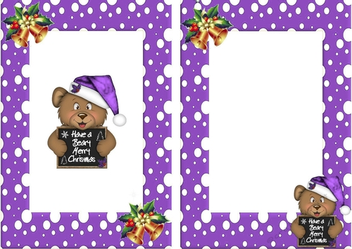 Have a Beary Merry Christmas! teddy with bell purple frame A5 Insert