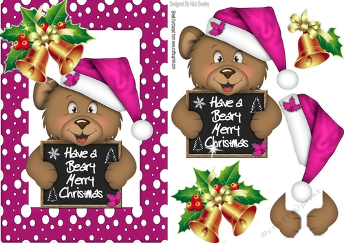 Have a Beary Merry Christmas! teddy with bell in pink frame