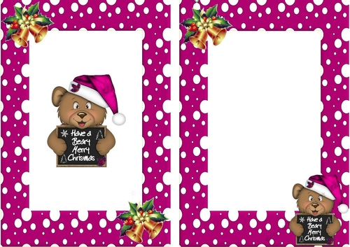 Have a Beary Merry Christmas! teddy with bell pink frame A5 Insert