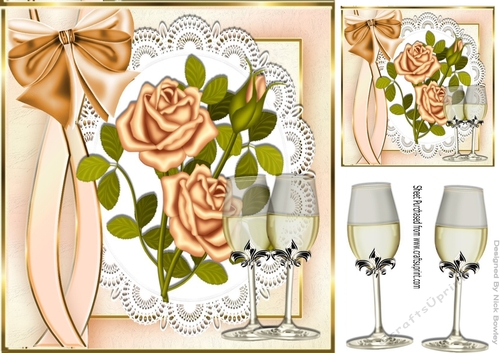 Gold roses, on lace with champagne for Anniversary 8x8
