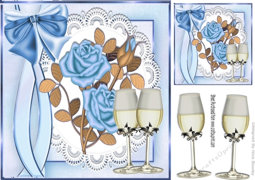 Blue Roses, on lace with champagne for Anniversary 8x8
