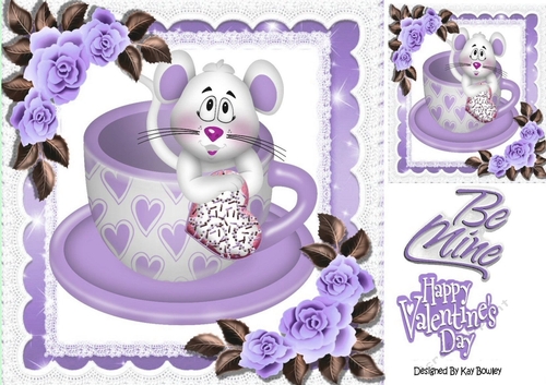 Cute little mouse in teacup with lilac roses 8x8 