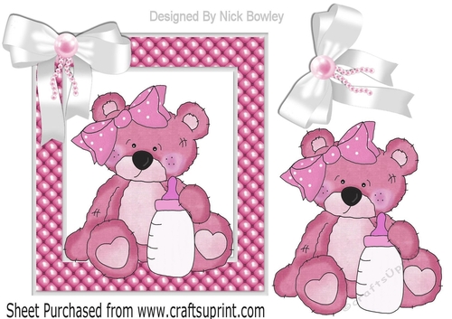Cute little pink baby bear in bead frame