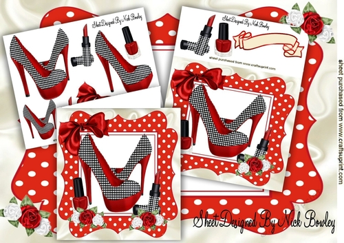 Pretty roses with red polka dot shoes lippy, & bow 8X8 Mini kit
