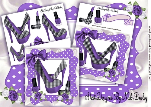 Pretty roses with purple polka dot shoes lippy, & bow 8X8 Mini kit