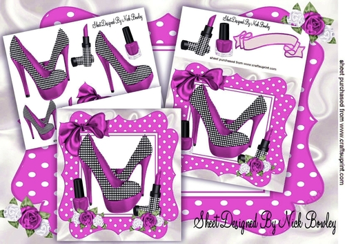 Pretty roses with cerise polka dot shoes lippy, & bow 8X8 Mini kit