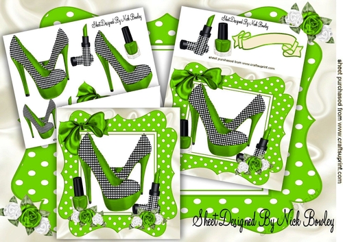 Pretty roses with lime green polka dot shoes lippy, & bow 8X8 Mini kit