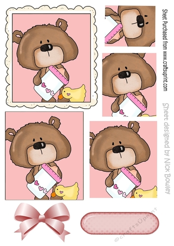 Cute teddy, with bottle and little duck with bow pyramids