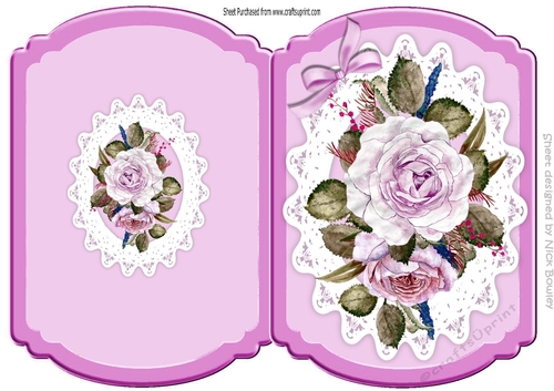 Pretty  pink painted roses on lace folded  quick card