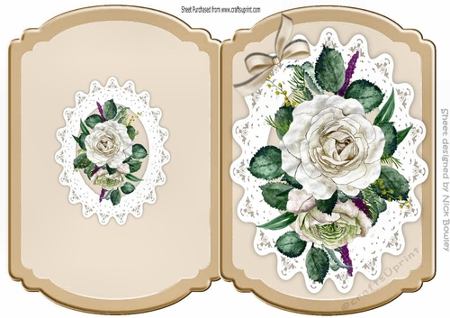 Pretty cream painted roses on lace folded  quick card