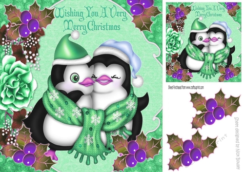 Wishing you a very merry christmas cute penguins in green 8x8