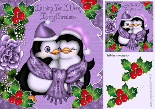 Wishing you a very merry christmas cute penguins in purple 8x8