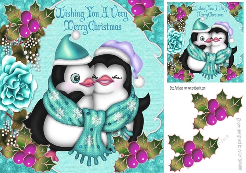 Wishing you a very merry christmas cute penguins in turq 8x8