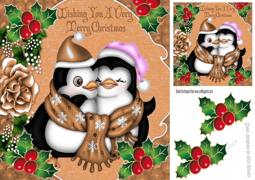 Wishing you a very merry christmas cute penguins in gold 8x8