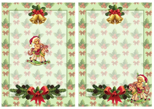 Teddy Bear in santa hat on rocking horse A5 Insert