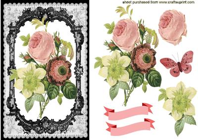 Lovely Flowers in Lace Frame with Butterfly