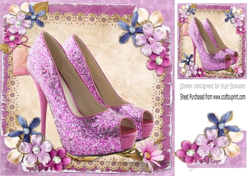 Pink sparkle shoes with flowers 8x8