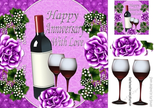 Pretty pink roses wine, for anniversary 8x8