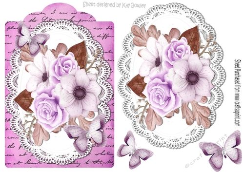 pink painted roses and paper butterflies on script topper & lace