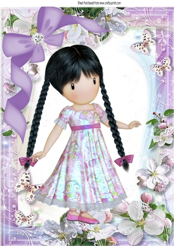 pretty girl with plaits butterflies and sparkle bow A4