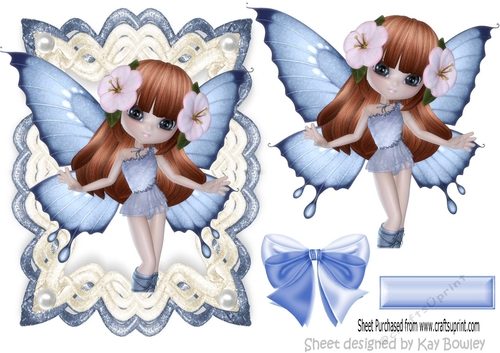 Pretty bluebell faerie with bow A5