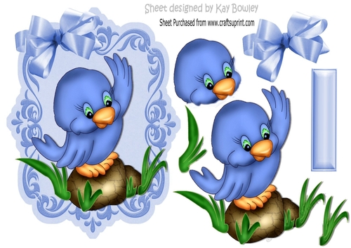 Cute little bluebird in ornate frame with bow