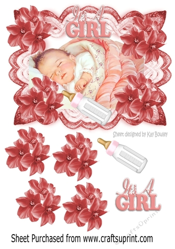 Sleeping baby girl with her bottle and flowers