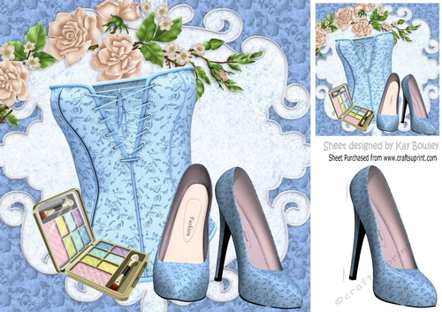 Pretty blue ditzy basque, shoes with makeup 8x8