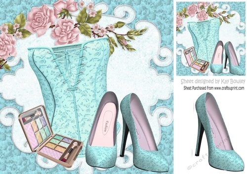 Pretty turq ditzy basque, shoes with makeup 8x8