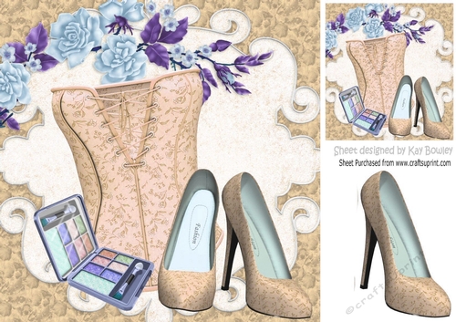 Pretty cream ditzy basque, shoes with makeup 8x8