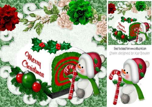 Yummy Christmas cake, love to have some! cute snowman 8x8