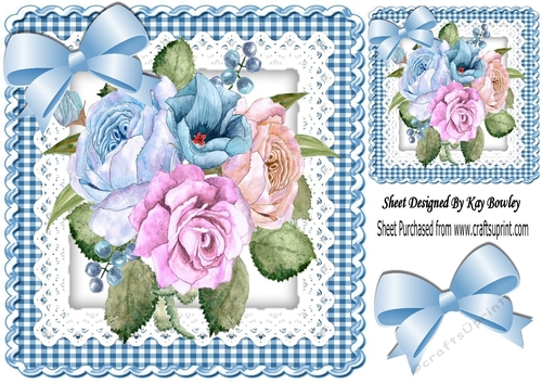 Gingham and Lace with painted flowers and bow