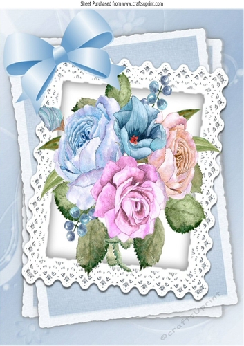 Lace stacker frame with painted flowers and bow, A4