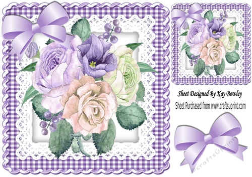 Purple Gingham and Lace with painted flowers and bow