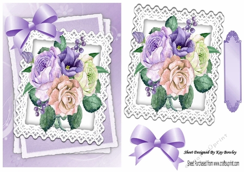 purple Lace stacker frame with painted flowers and bow, A4