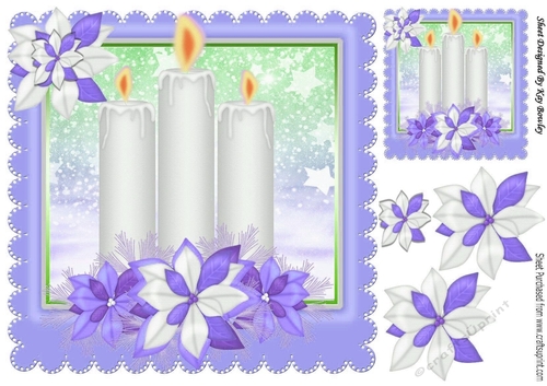 Pretty candles in purple snow frame with snowflakes 8x8