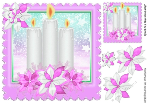 Pretty candles in pink snow frame with snowflakes 8x8