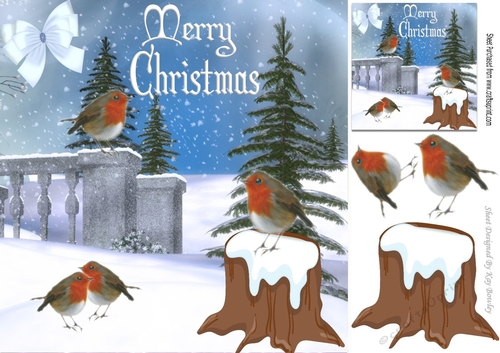 Robins in the snow 8x8