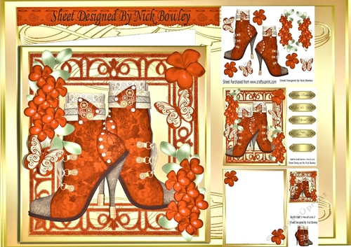 Pretty orange vintage lace boot, with orange flowers 8x8 mini kit