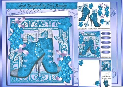 Pretty bright blue vintage lace boot, with orange flowers 8x8 mini kit