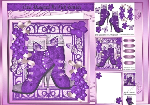 Pretty purple vintage lace boot, with purple flowers 8x8 mini kit