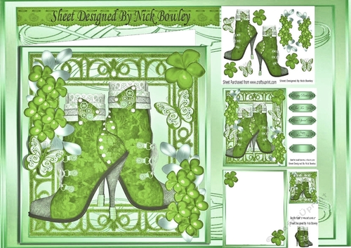 Pretty green vintage lace boot, with green flowers 8x8 mini kit