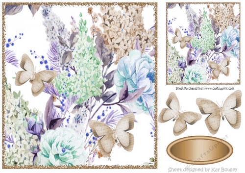 pretty gold summer flowers with paper butterflies in sparkle frame