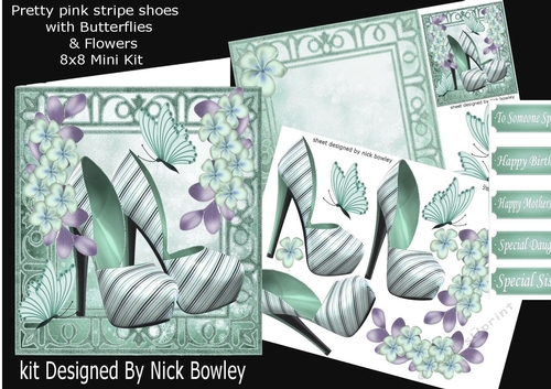 peppermint stripe shoes with flowers in ornate frame 8x8 mini kit