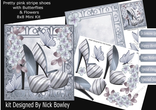 grey stripe shoes with flowers in ornate frame 8x8 mini kit