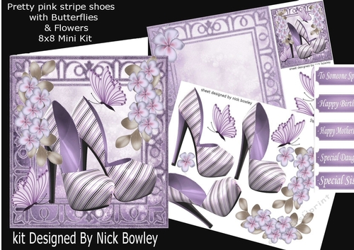 Lilac stripe shoes with flowers in ornate frame 8x8 mini kit