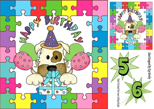 Peek a boo puppy with present  in jigsaw frame 8x8