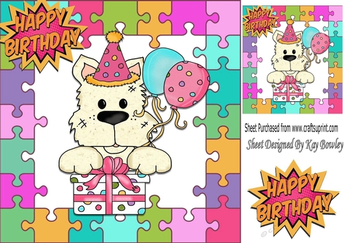 Peek a boo westie with present  in jigsaw frame 8x8