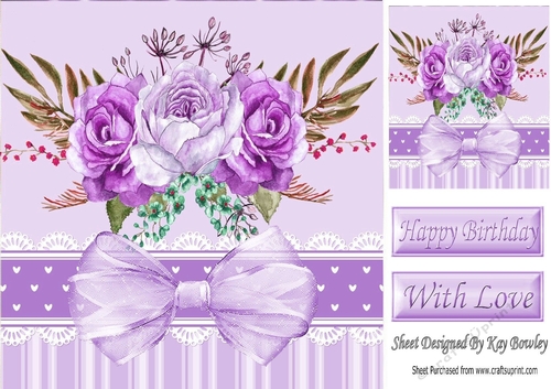 Pretty lilac painted roses with organza bow in ornate frame 8x8